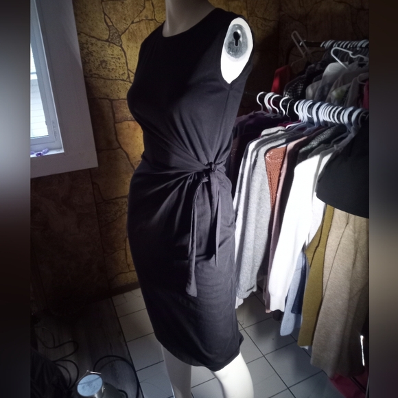 Mango Gray Ruched Tie Front Sheath Dress - Picture 4 of 5